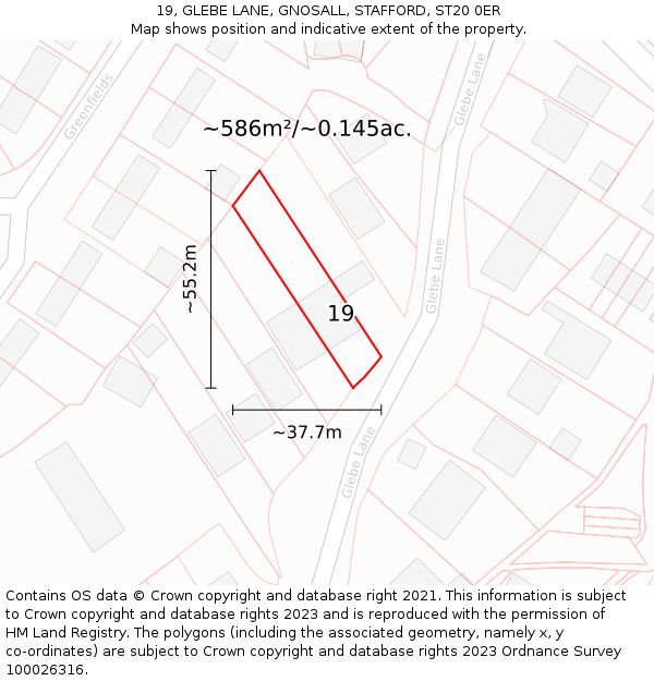 19, GLEBE LANE, GNOSALL, STAFFORD, ST20 0ER: Plot and title map