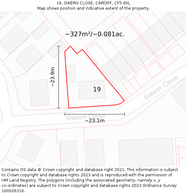 19, GWERN CLOSE, CARDIFF, CF5 6XL: Plot and title map