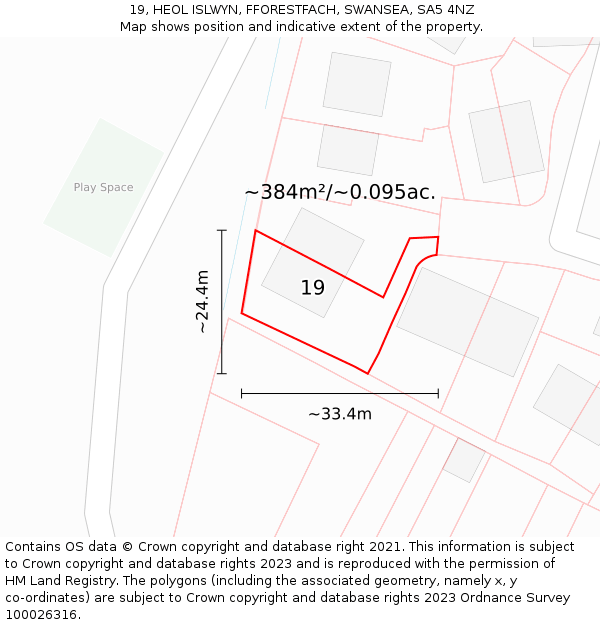 19, HEOL ISLWYN, FFORESTFACH, SWANSEA, SA5 4NZ: Plot and title map