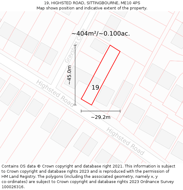 19, HIGHSTED ROAD, SITTINGBOURNE, ME10 4PS: Plot and title map