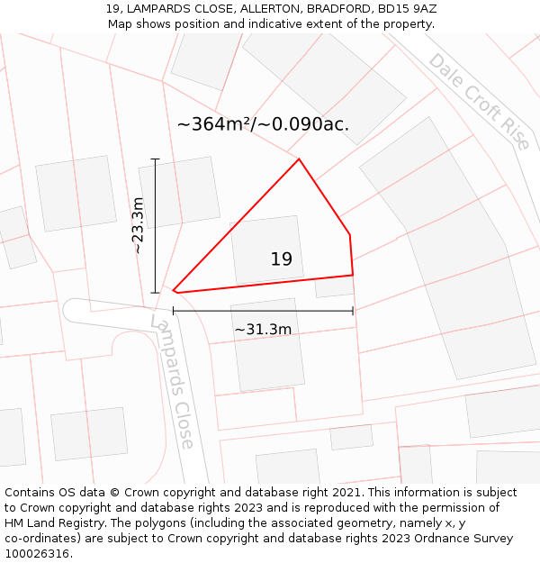 19, LAMPARDS CLOSE, ALLERTON, BRADFORD, BD15 9AZ: Plot and title map