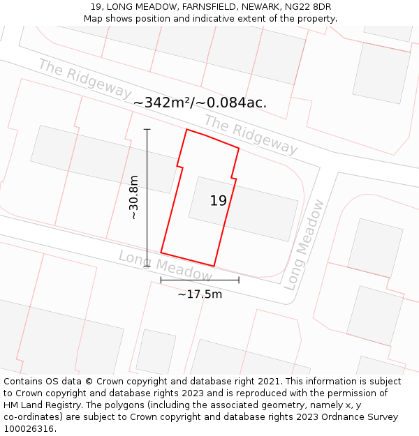 19, LONG MEADOW, FARNSFIELD, NEWARK, NG22 8DR: Plot and title map