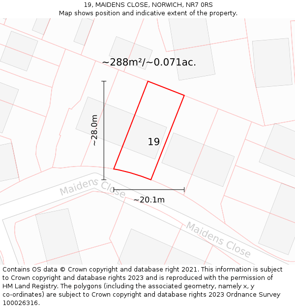 19, MAIDENS CLOSE, NORWICH, NR7 0RS: Plot and title map