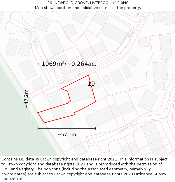 19, NEWBOLD GROVE, LIVERPOOL, L12 0NS: Plot and title map