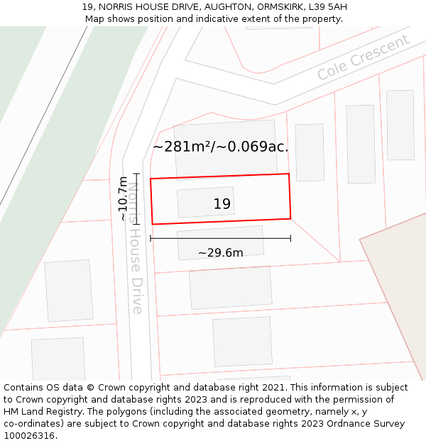 19, NORRIS HOUSE DRIVE, AUGHTON, ORMSKIRK, L39 5AH: Plot and title map