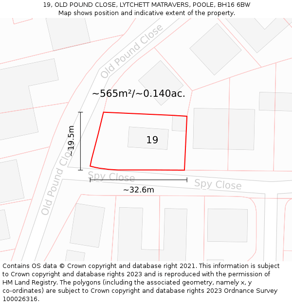 19, OLD POUND CLOSE, LYTCHETT MATRAVERS, POOLE, BH16 6BW: Plot and title map