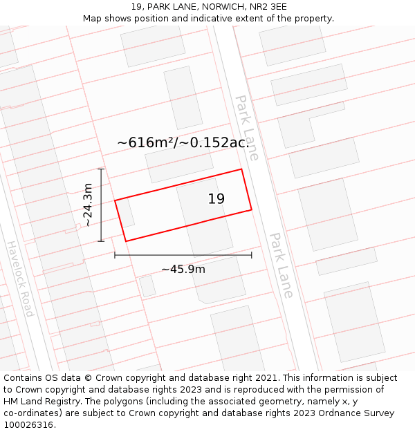 19, PARK LANE, NORWICH, NR2 3EE: Plot and title map