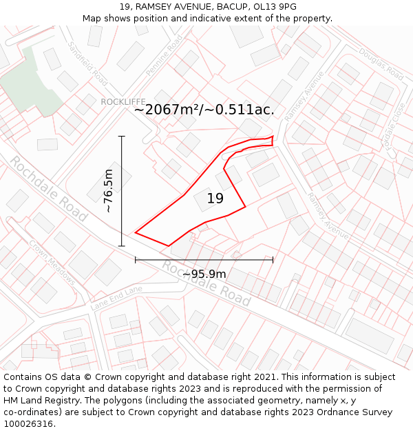 19, RAMSEY AVENUE, BACUP, OL13 9PG: Plot and title map