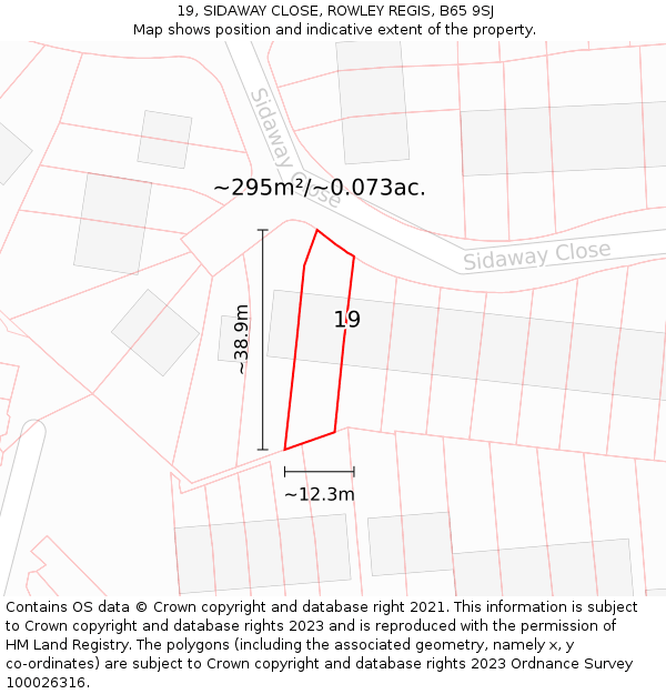 19, SIDAWAY CLOSE, ROWLEY REGIS, B65 9SJ: Plot and title map