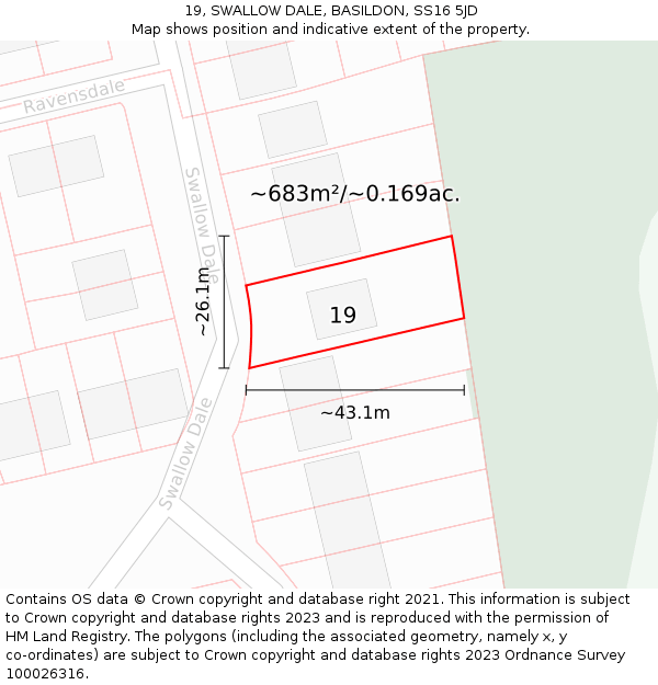 19, SWALLOW DALE, BASILDON, SS16 5JD: Plot and title map