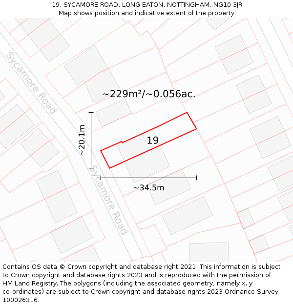 19, SYCAMORE ROAD, LONG EATON, NOTTINGHAM, NG10 3JR: Plot and title map