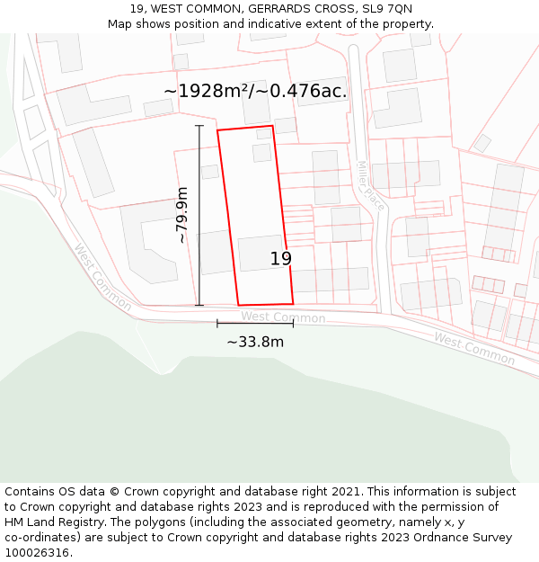 19, WEST COMMON, GERRARDS CROSS, SL9 7QN: Plot and title map