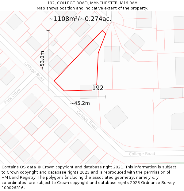 192, COLLEGE ROAD, MANCHESTER, M16 0AA: Plot and title map