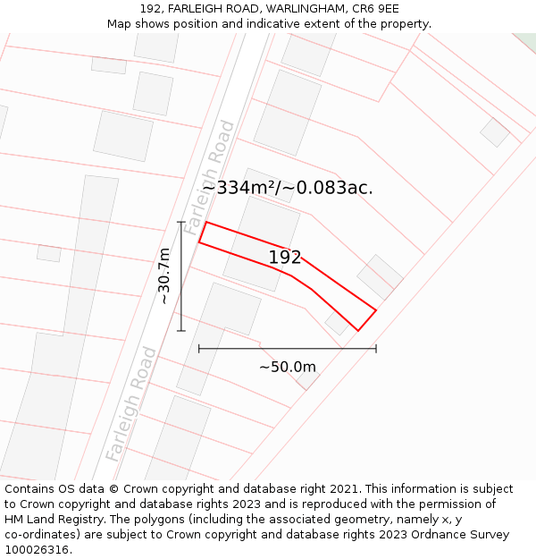 192, FARLEIGH ROAD, WARLINGHAM, CR6 9EE: Plot and title map