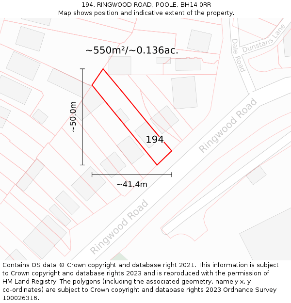 194, RINGWOOD ROAD, POOLE, BH14 0RR: Plot and title map