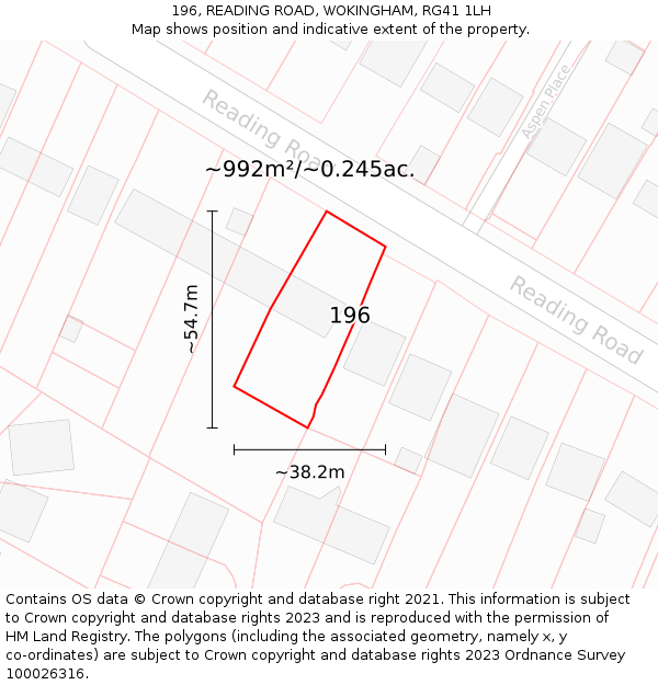 196, READING ROAD, WOKINGHAM, RG41 1LH: Plot and title map