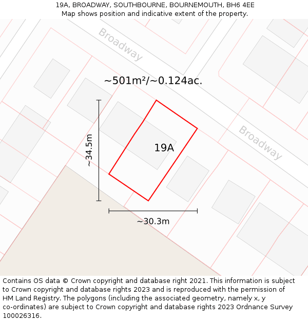 19A, BROADWAY, SOUTHBOURNE, BOURNEMOUTH, BH6 4EE: Plot and title map