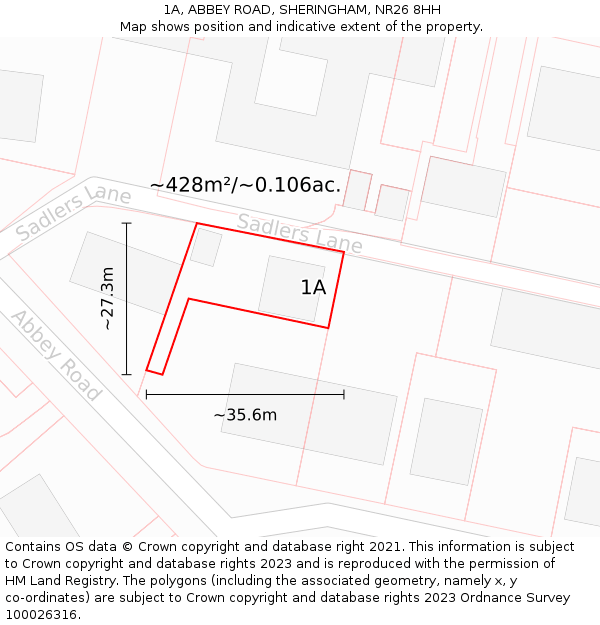 1A, ABBEY ROAD, SHERINGHAM, NR26 8HH: Plot and title map