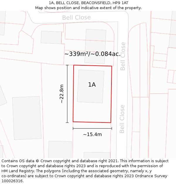 1A, BELL CLOSE, BEACONSFIELD, HP9 1AT: Plot and title map