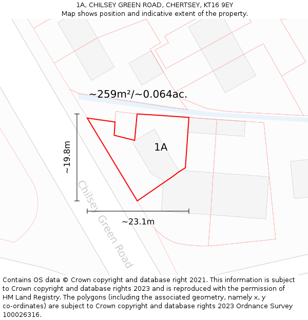 1A, CHILSEY GREEN ROAD, CHERTSEY, KT16 9EY: Plot and title map