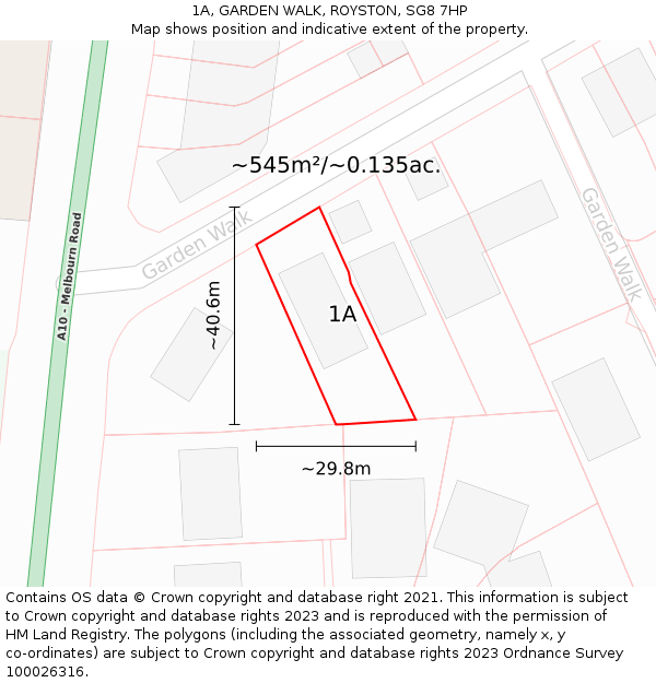 1A, GARDEN WALK, ROYSTON, SG8 7HP: Plot and title map