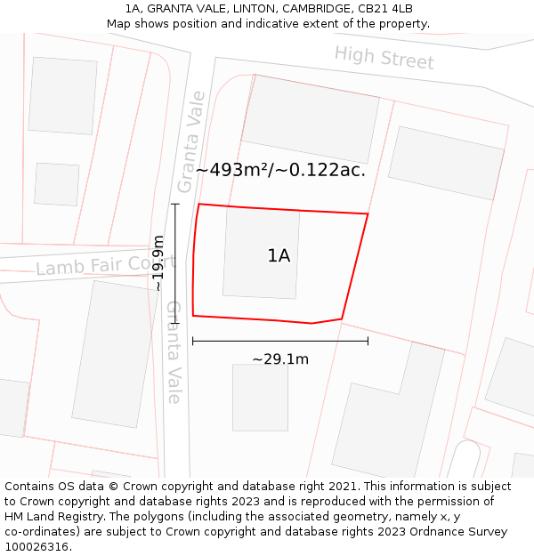 1A, GRANTA VALE, LINTON, CAMBRIDGE, CB21 4LB: Plot and title map