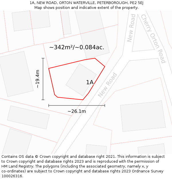 1A, NEW ROAD, ORTON WATERVILLE, PETERBOROUGH, PE2 5EJ: Plot and title map