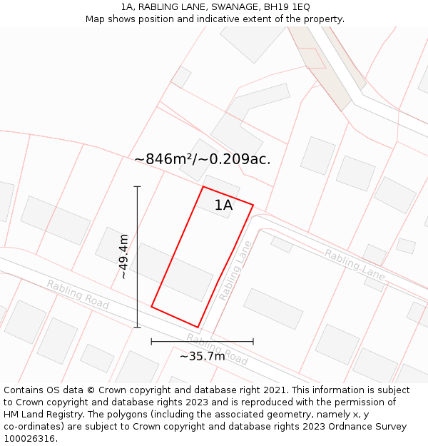 1A, RABLING LANE, SWANAGE, BH19 1EQ: Plot and title map