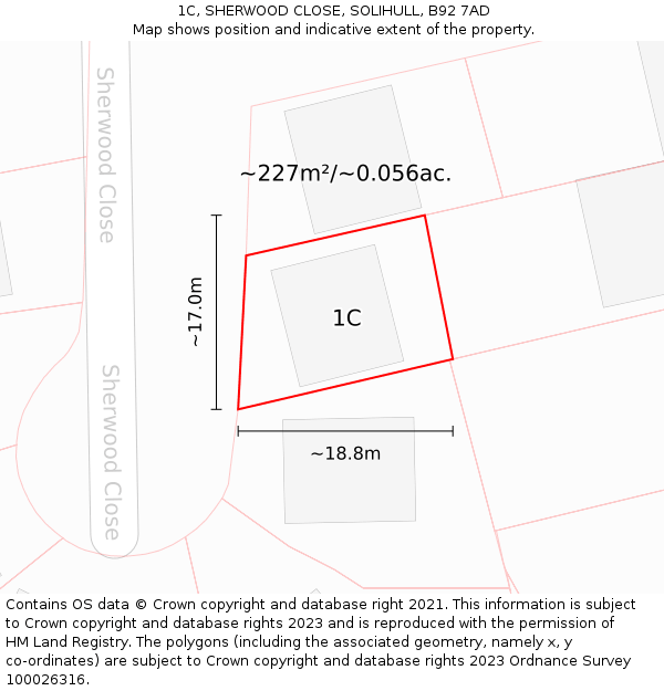 1C, SHERWOOD CLOSE, SOLIHULL, B92 7AD: Plot and title map