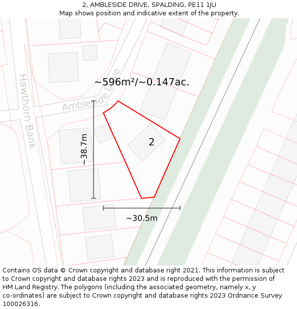 2, AMBLESIDE DRIVE, SPALDING, PE11 1JU: Plot and title map