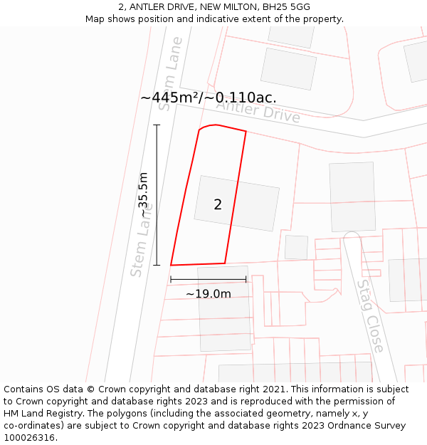 2, ANTLER DRIVE, NEW MILTON, BH25 5GG: Plot and title map