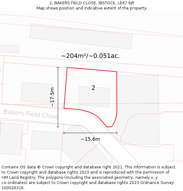 2, BAKERS FIELD CLOSE, IBSTOCK, LE67 6JR: Plot and title map