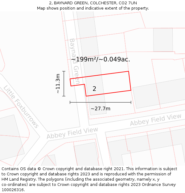 2, BAYNARD GREEN, COLCHESTER, CO2 7UN: Plot and title map