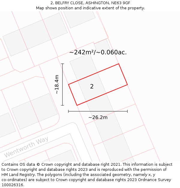 2, BELFRY CLOSE, ASHINGTON, NE63 9GF: Plot and title map