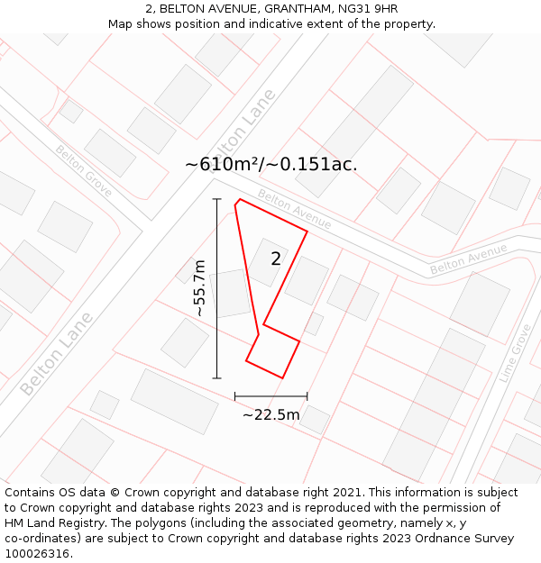 2, BELTON AVENUE, GRANTHAM, NG31 9HR: Plot and title map