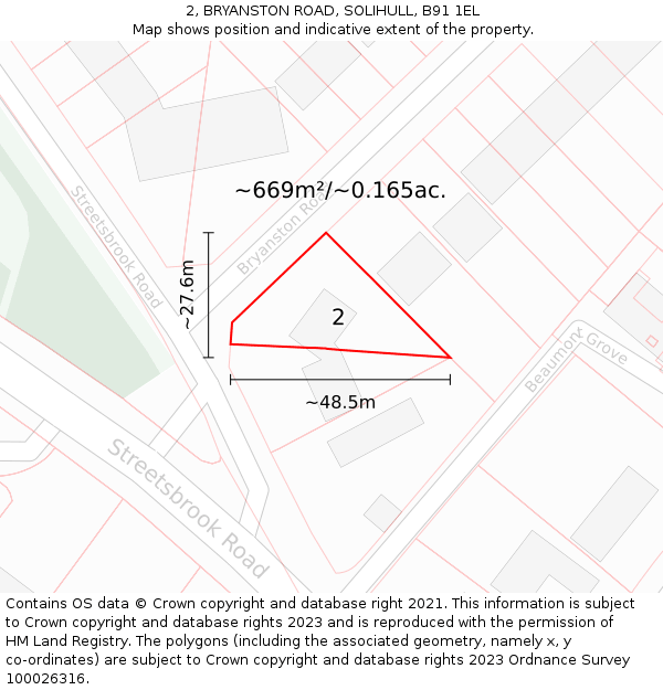 2, BRYANSTON ROAD, SOLIHULL, B91 1EL: Plot and title map