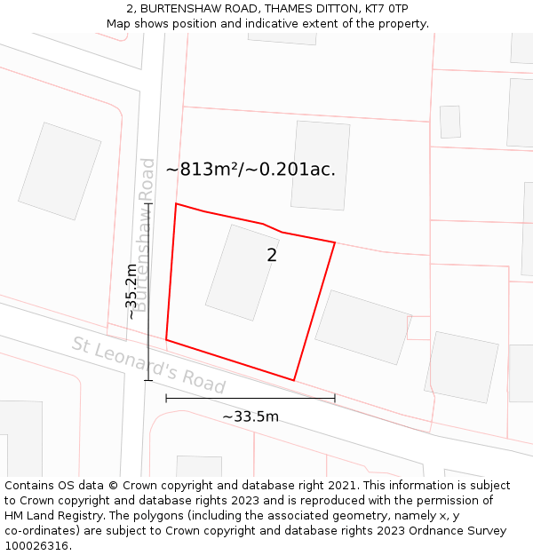 2, BURTENSHAW ROAD, THAMES DITTON, KT7 0TP: Plot and title map