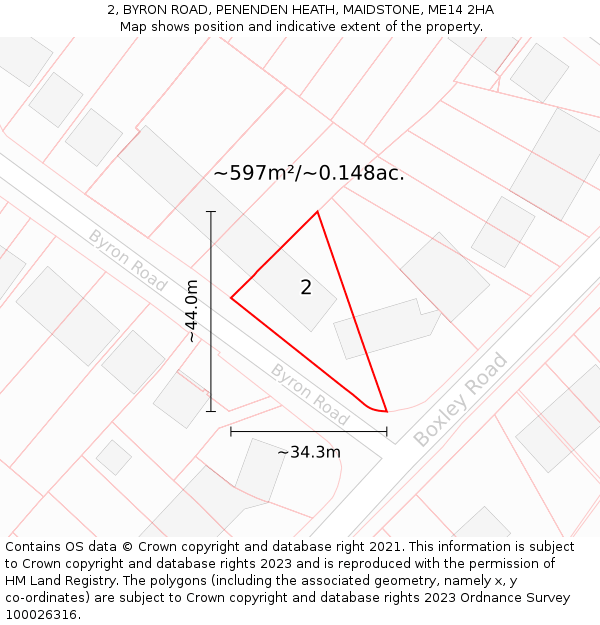 2, BYRON ROAD, PENENDEN HEATH, MAIDSTONE, ME14 2HA: Plot and title map