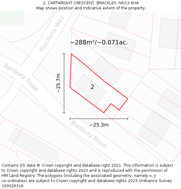 2, CARTWRIGHT CRESCENT, BRACKLEY, NN13 6HA: Plot and title map