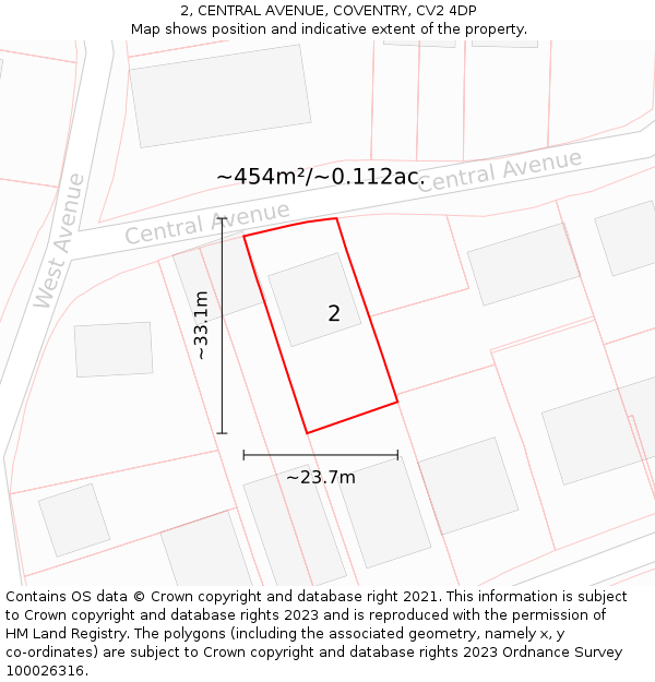 2, CENTRAL AVENUE, COVENTRY, CV2 4DP: Plot and title map