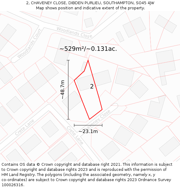 2, CHAVENEY CLOSE, DIBDEN PURLIEU, SOUTHAMPTON, SO45 4JW: Plot and title map