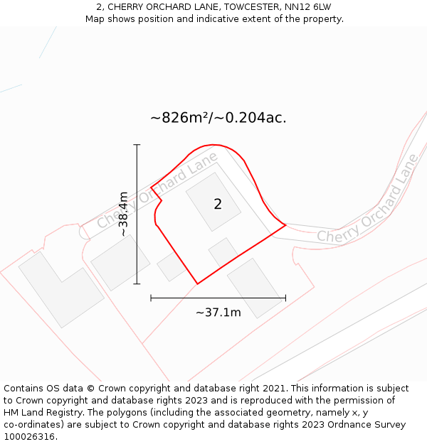 2, CHERRY ORCHARD LANE, TOWCESTER, NN12 6LW: Plot and title map