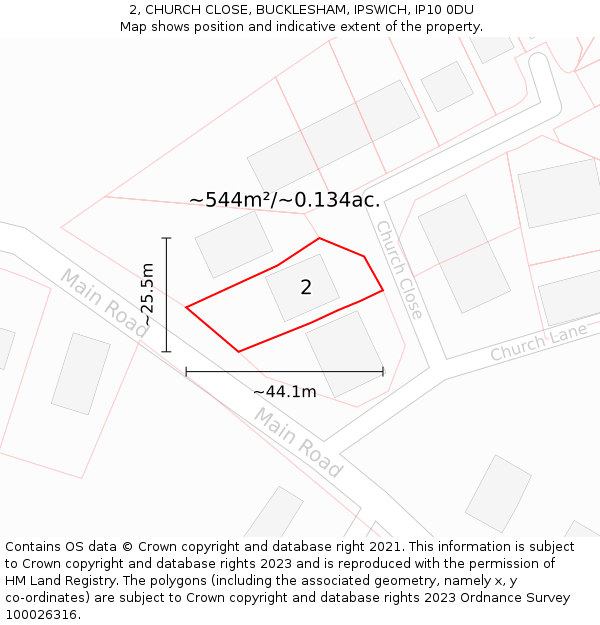 2, CHURCH CLOSE, BUCKLESHAM, IPSWICH, IP10 0DU: Plot and title map