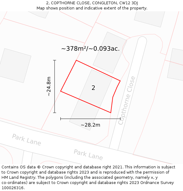 2, COPTHORNE CLOSE, CONGLETON, CW12 3DJ: Plot and title map