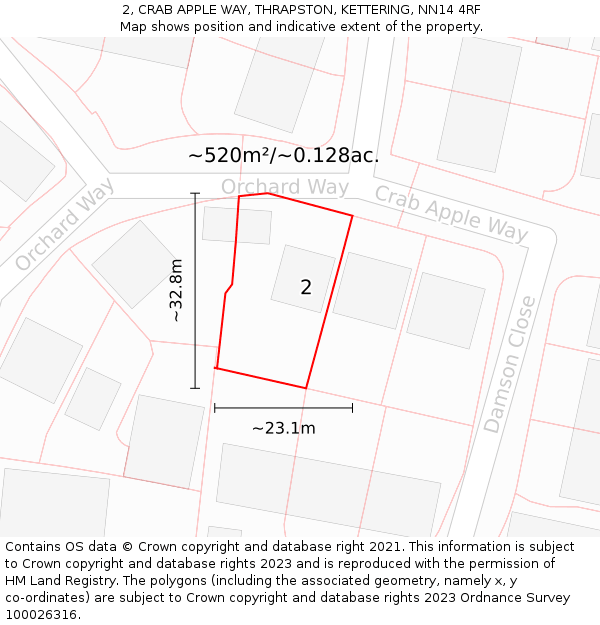 2, CRAB APPLE WAY, THRAPSTON, KETTERING, NN14 4RF: Plot and title map