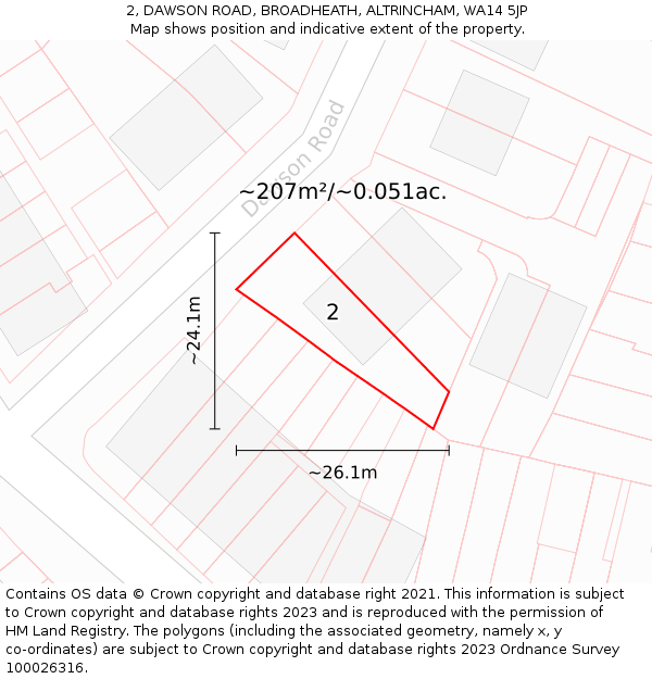 2, DAWSON ROAD, BROADHEATH, ALTRINCHAM, WA14 5JP: Plot and title map