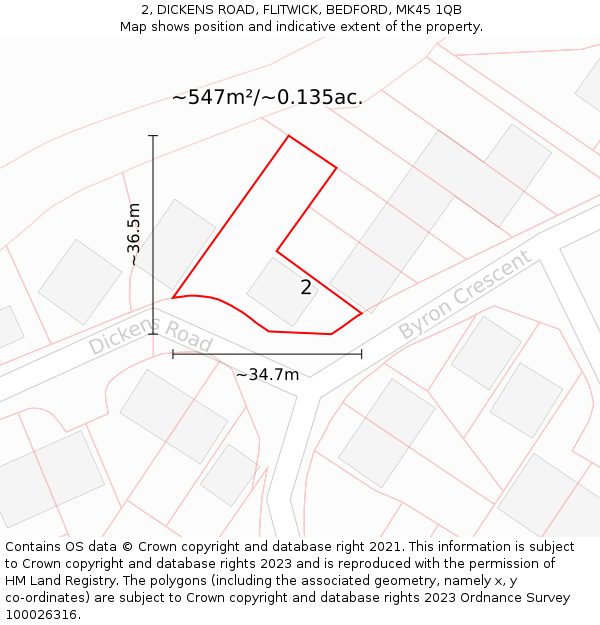 2, DICKENS ROAD, FLITWICK, BEDFORD, MK45 1QB: Plot and title map