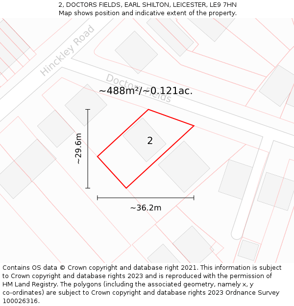 2, DOCTORS FIELDS, EARL SHILTON, LEICESTER, LE9 7HN: Plot and title map