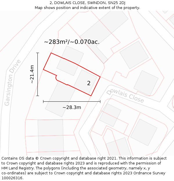 2, DOWLAIS CLOSE, SWINDON, SN25 2DJ: Plot and title map