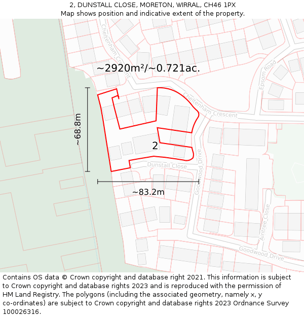 2, DUNSTALL CLOSE, MORETON, WIRRAL, CH46 1PX: Plot and title map